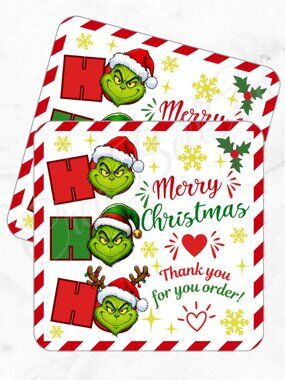 60 Pack Grinch Christmas Square Shaped Thank You Cards
